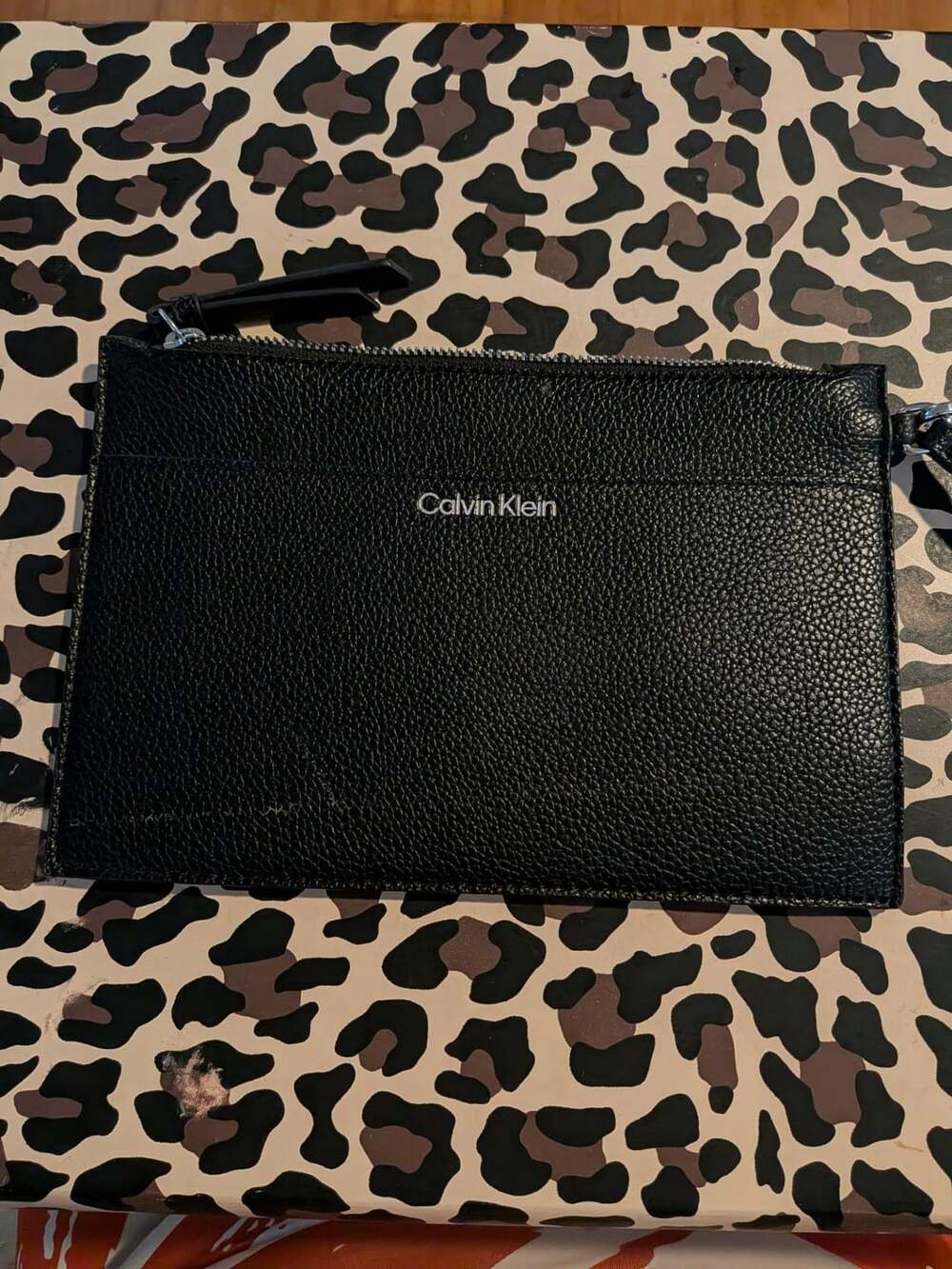 Calvin Klein Black Fenced Pebbled Leather Wristlet Clutch